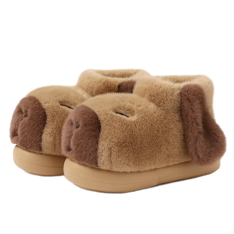 Parent-Child Cotton Slippers for Women, Winter Thick-Soled Non-Slip Capibara Indoor Home Use Cute Children's Furry Slippers - Image 7