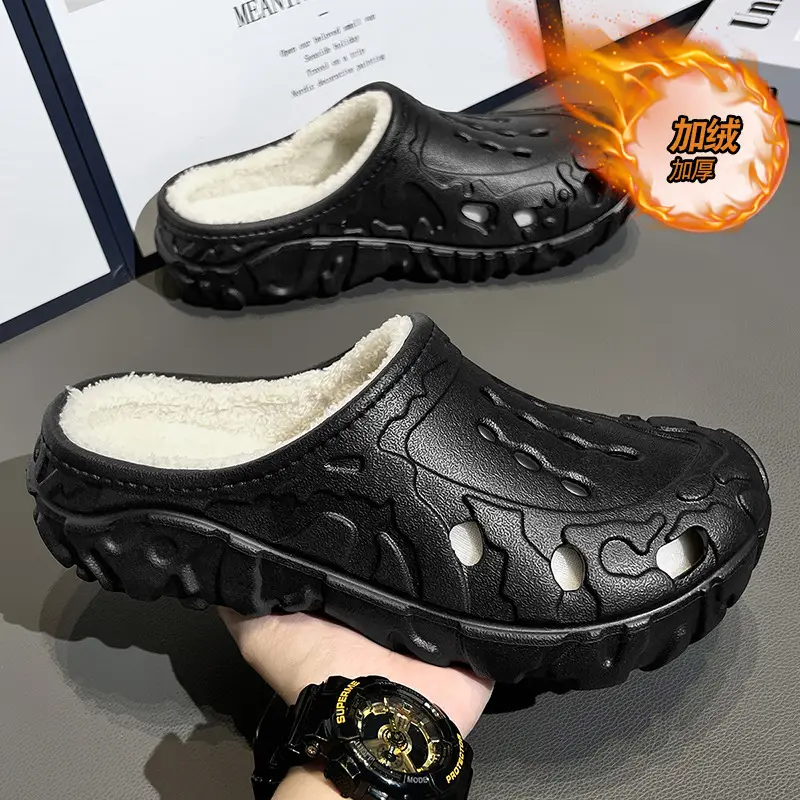 Cross-Border Large Size Cotton Slippers for Men in Winter Indoor Non-Slip Warm Clogs Shoes Outdoor Fleece-Lined Thickeneded Furry Slippers - Image 4