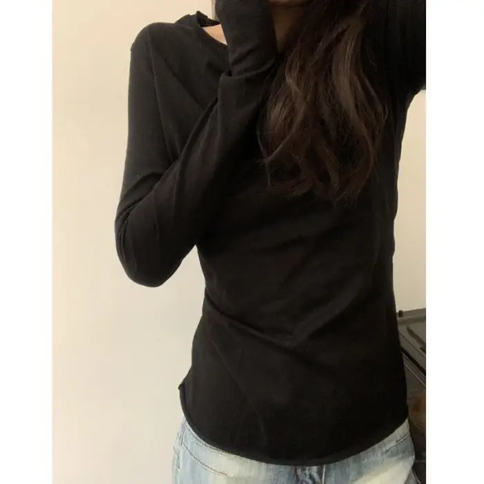 Wholesale Gray Rolled-Edge Long-Sleeve T-Shirt for Women, 2026 Early Autumn New Korean Style Thin Base Layer Top