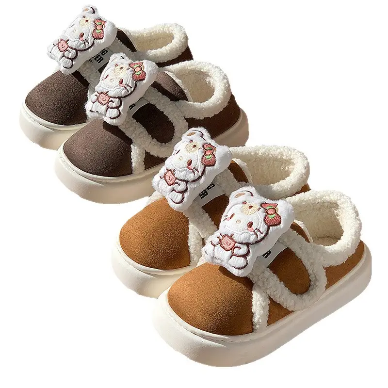Winter Hello Kitty Cotton Slippers Women Warm Soft Soled