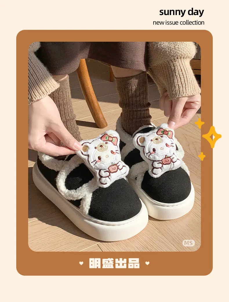 Winter Hello Kitty Cotton Slippers Women Warm Soft Soled — feature 9