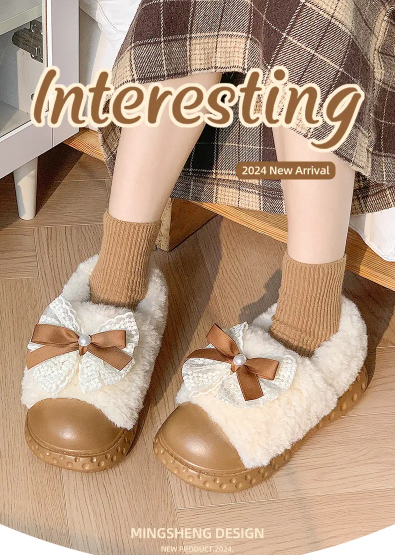 2025 Winter Fleece Bow Slippers for Men Women Warm Home Wear — feature 1