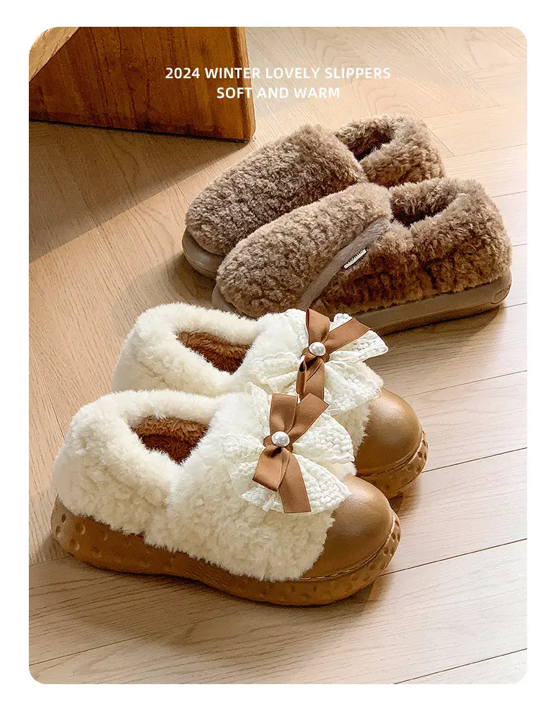 2025 Winter Fleece Bow Slippers for Men Women Warm Home Wear — feature 12