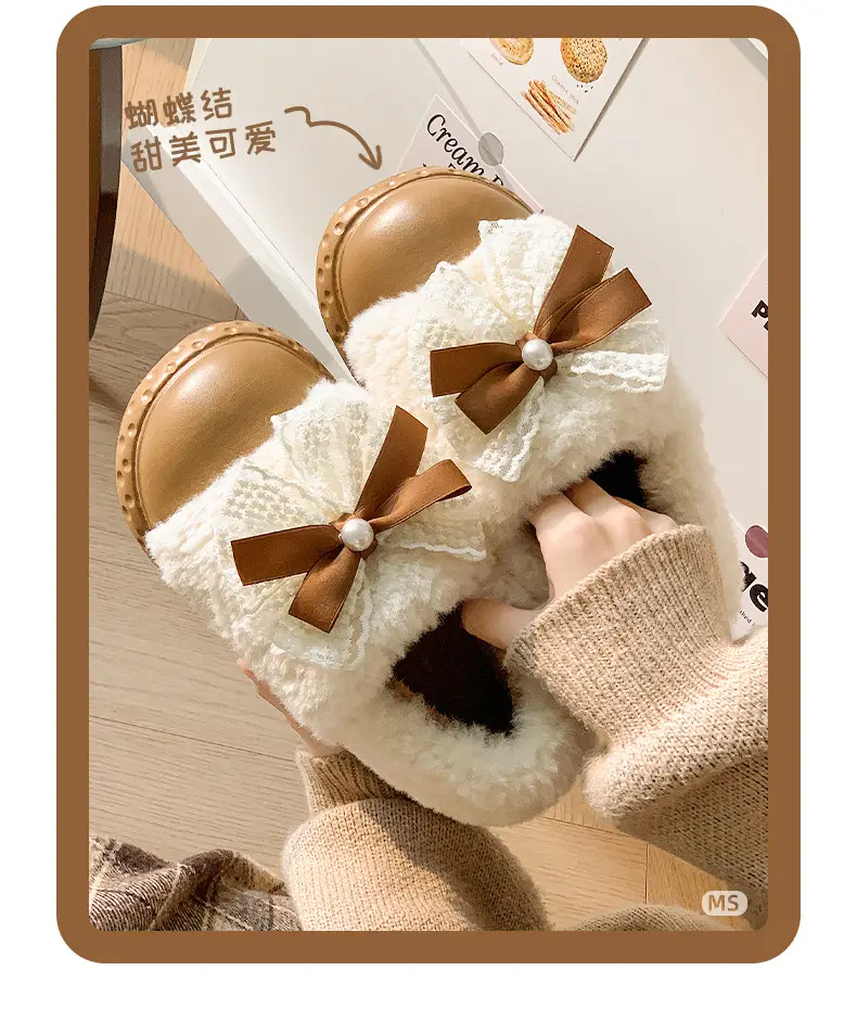 2025 Winter Fleece Bow Slippers for Men Women Warm Home Wear — feature 3