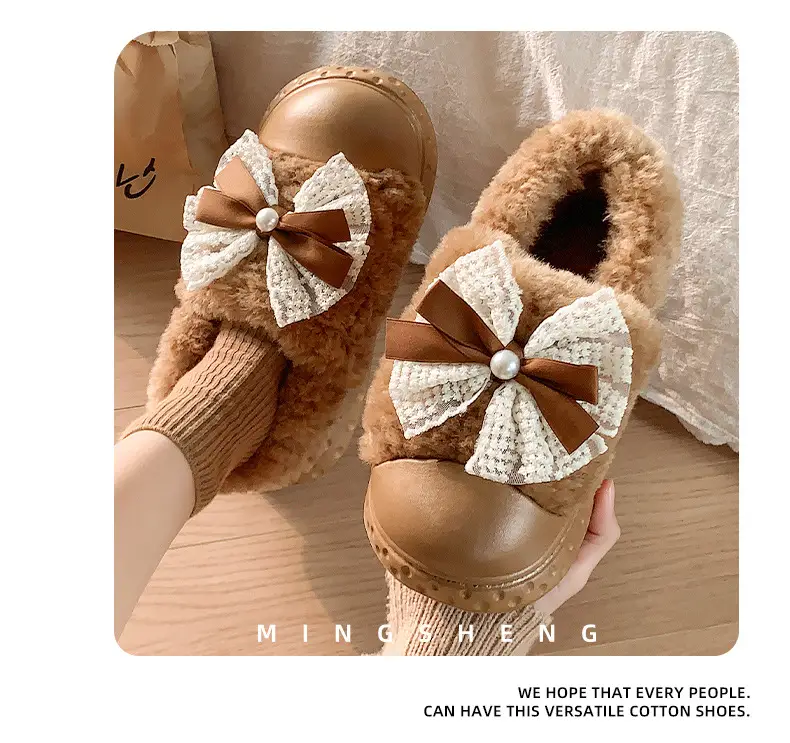 2025 Winter Fleece Bow Slippers for Men Women Warm Home Wear — feature 5