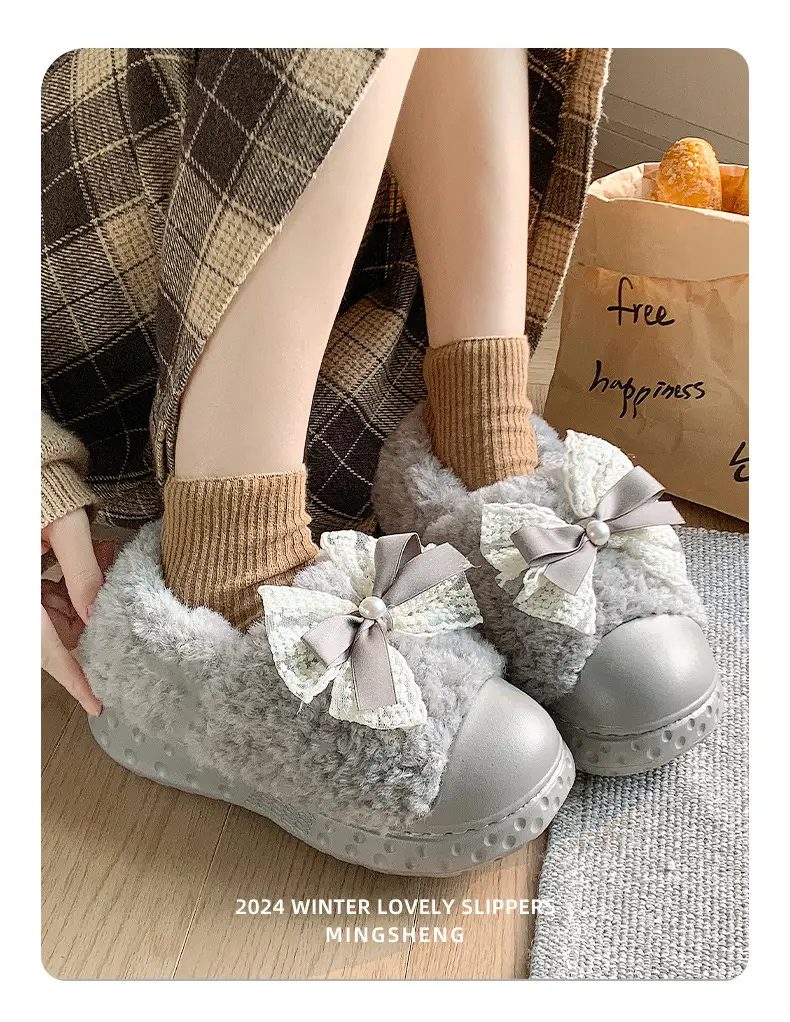 2025 Winter Fleece Bow Slippers for Men Women Warm Home Wear — feature 6