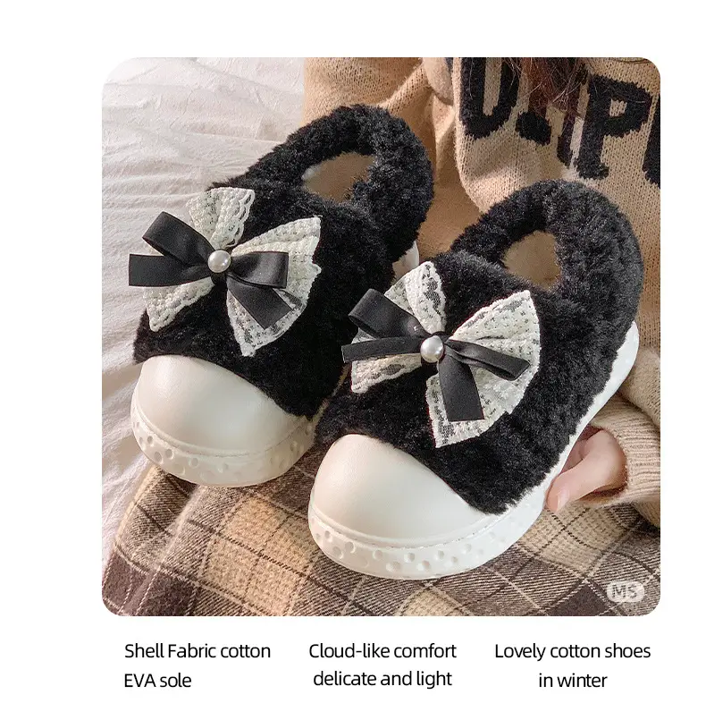 2025 Winter Fleece Bow Slippers for Men Women Warm Home Wear — feature 9