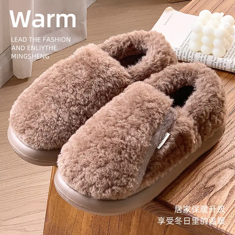 2025 Winter Fleece Bow Slippers for Men Women Warm Home Wear - Image 4