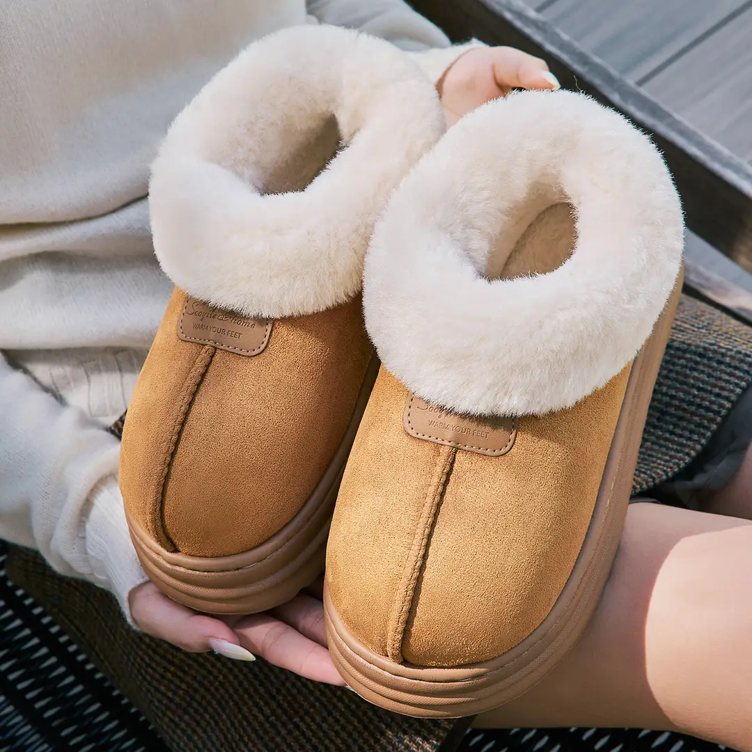 Winter Snow Boots for Women, Thick-Soled Non-Slip Fleece-Lined Thickeneded Indoor Home Plush Warm and Height-Increasing Cotton Shoes - Image 4