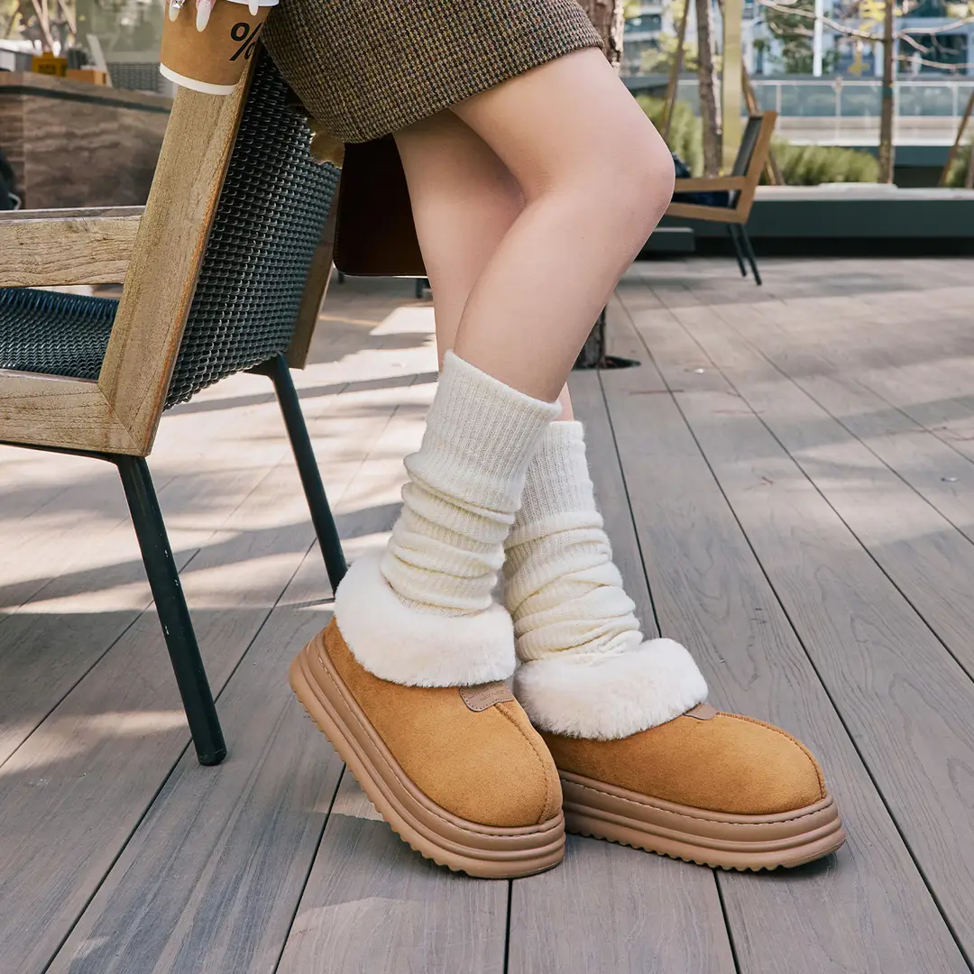 Winter Snow Boots for Women, Thick-Soled Non-Slip Fleece-Lined Thickeneded Indoor Home Plush Warm and Height-Increasing Cotton Shoes - Image 6