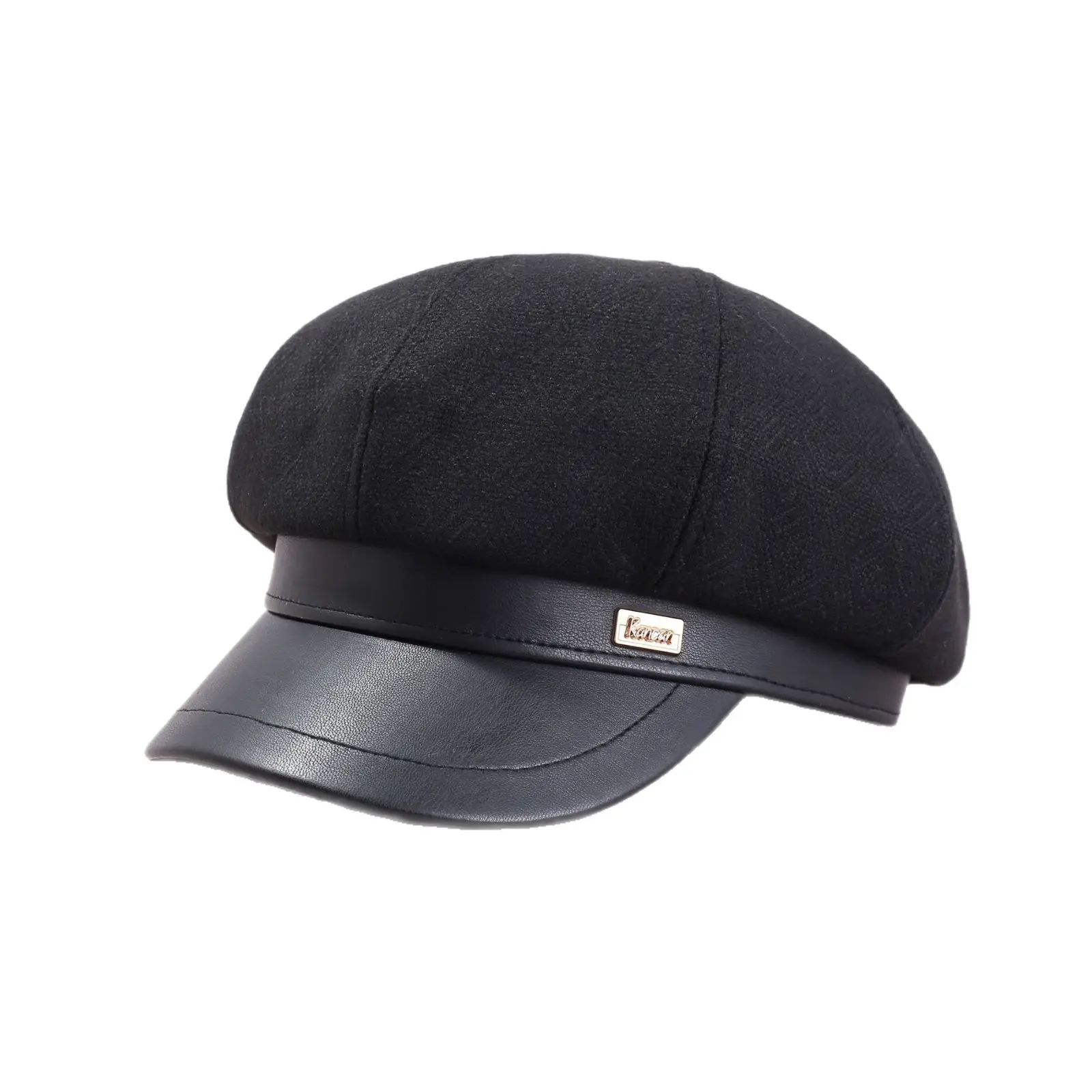 Women's Cream Leather Brim Cap Large Head - Image 8