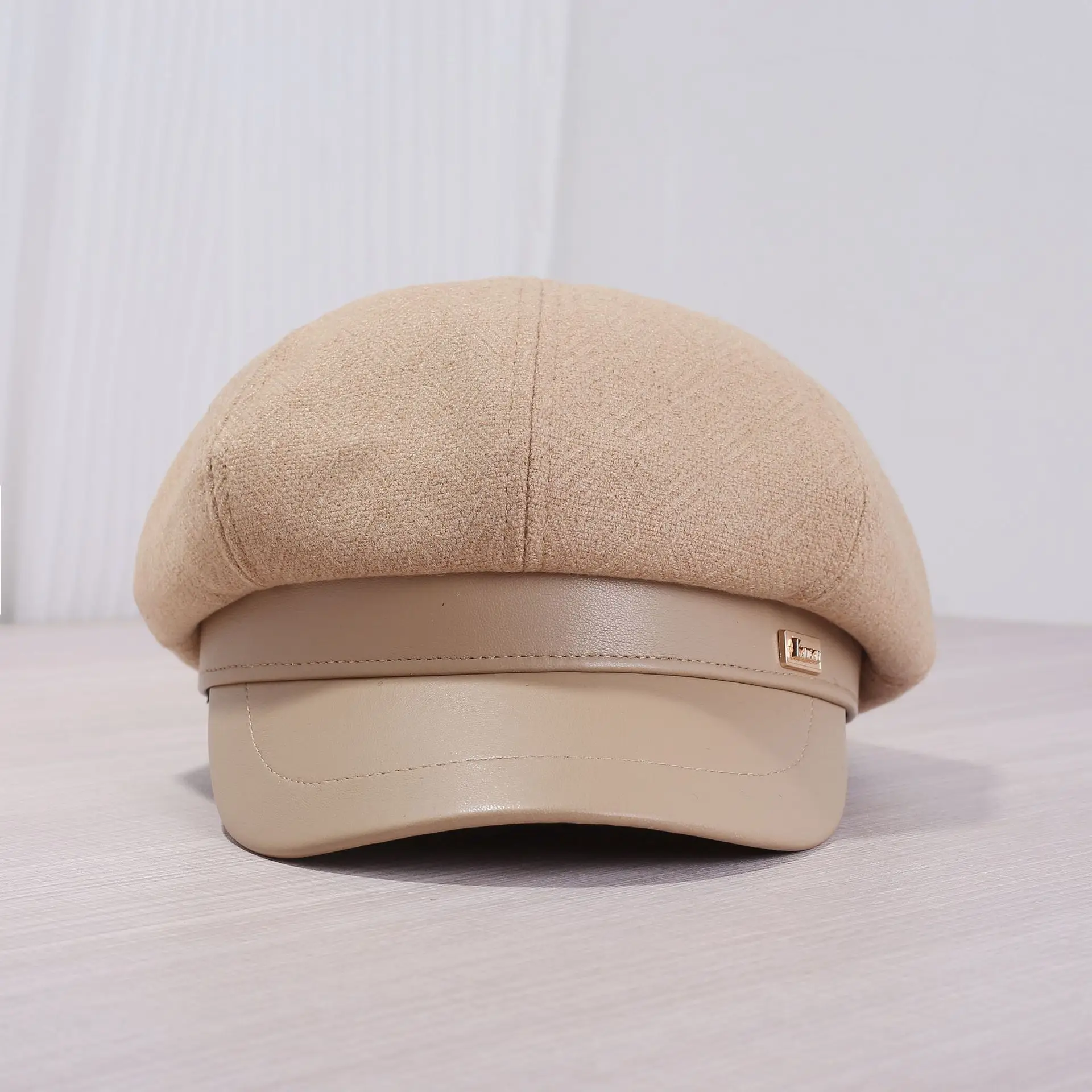 Women's Cream Leather Brim Cap Large Head — feature 5