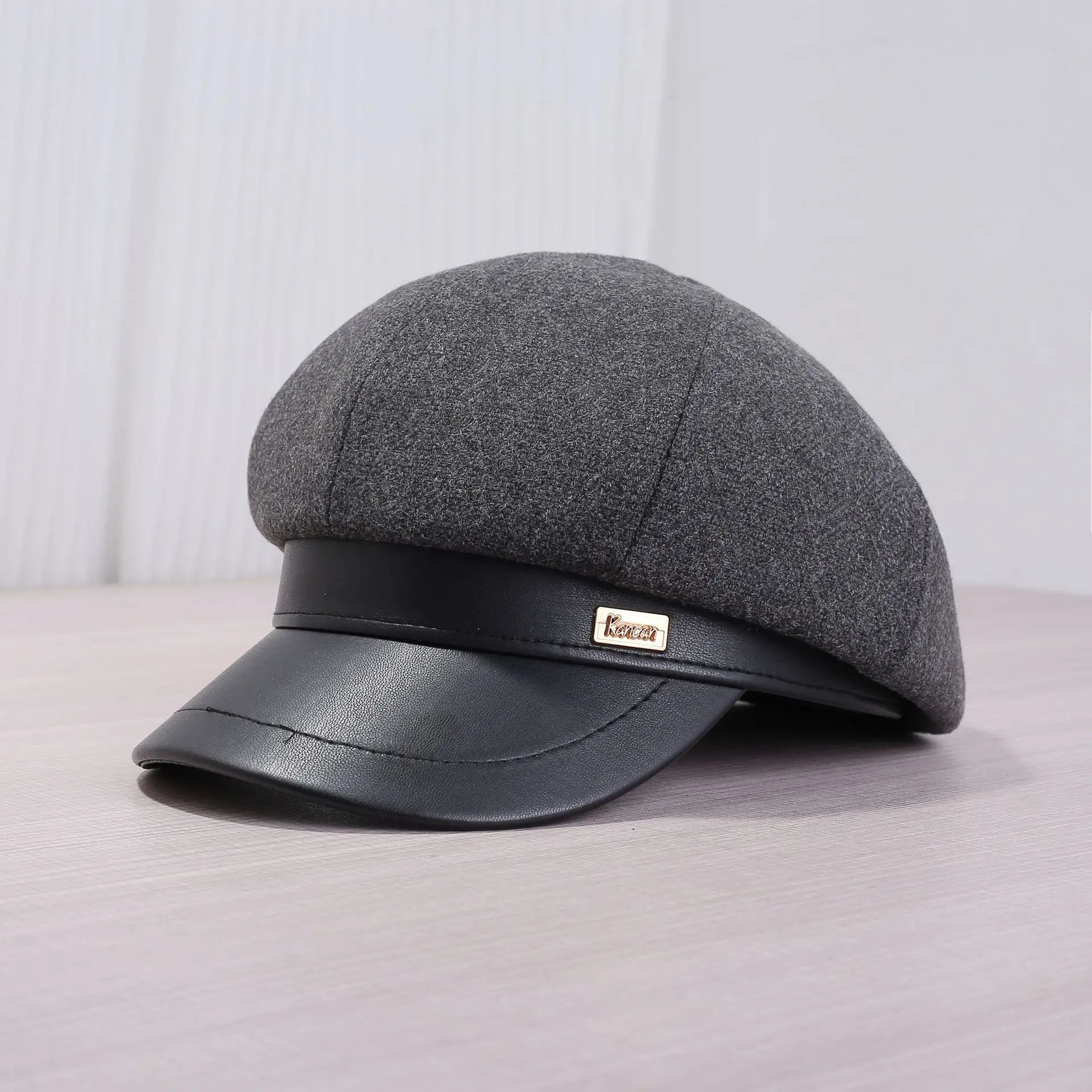 Women's Cream Leather Brim Cap Large Head - Image 5