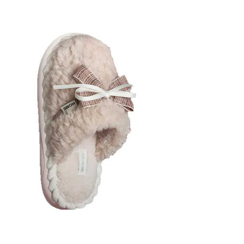Winter Bowknot Girly Women's Slippers White Plush - Image 7