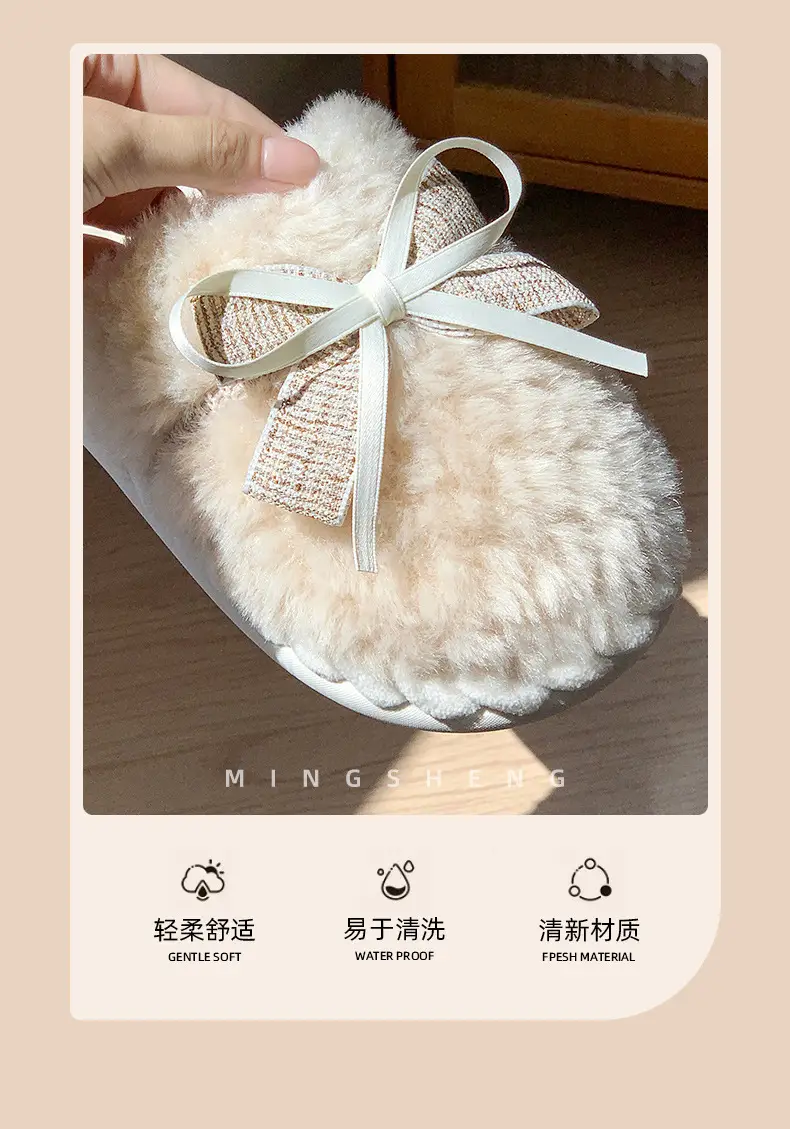 Winter Bowknot Girly Women's Slippers White Plush — feature 14