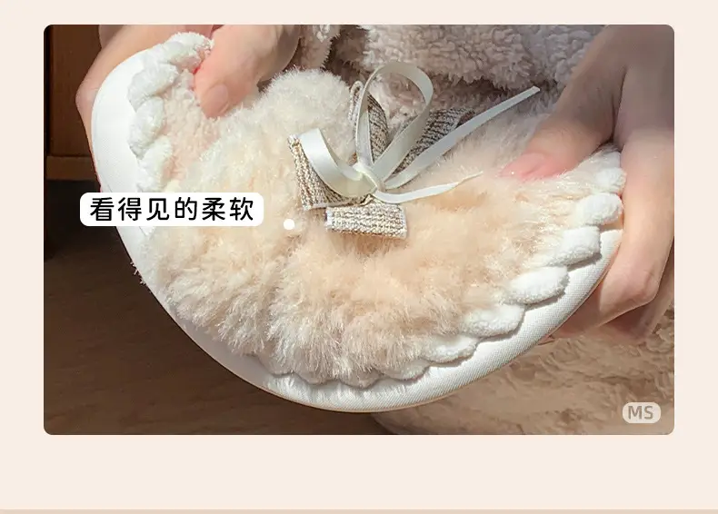 Winter Bowknot Girly Women's Slippers White Plush — feature 16