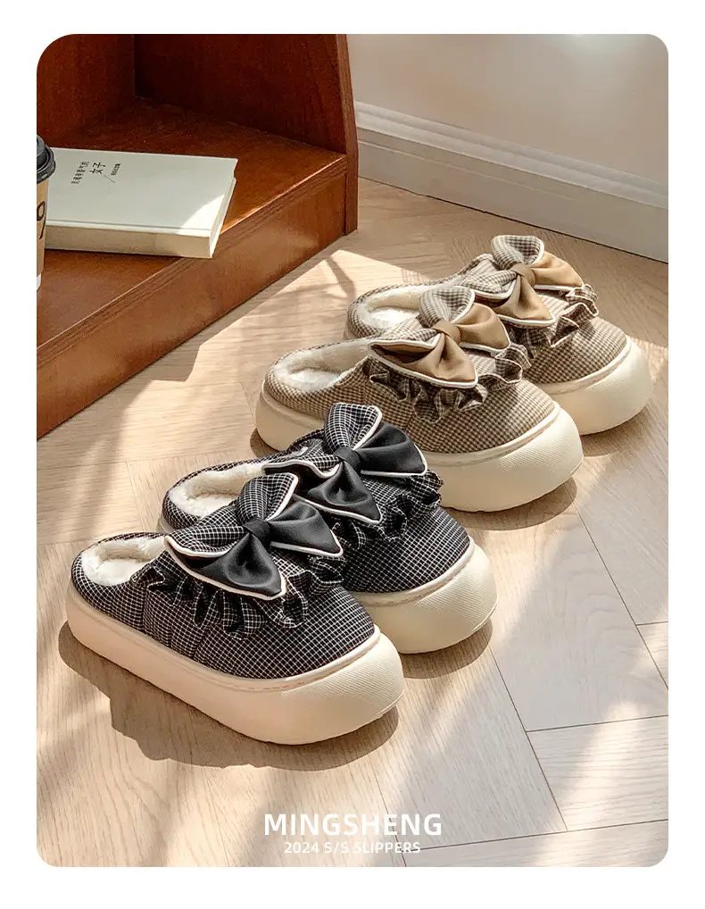 2025 New Winter Cotton Slippers for Women, Mesh Girls' Sweet Bow Fleece-Lined Warm Thick-Soled Shoes for Home and Outdoor Wear — feature 10