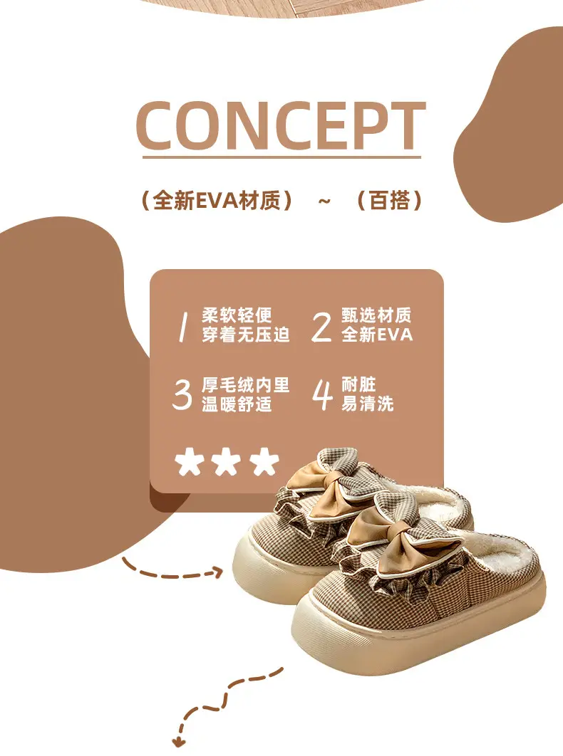 2025 New Winter Cotton Slippers for Women, Mesh Girls' Sweet Bow Fleece-Lined Warm Thick-Soled Shoes for Home and Outdoor Wear — feature 2