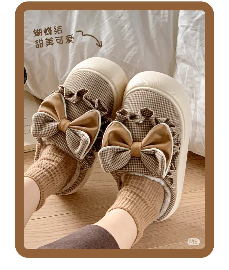 2025 New Winter Cotton Slippers for Women, Mesh Girls' Sweet Bow Fleece-Lined Warm Thick-Soled Shoes for Home and Outdoor Wear — feature 3