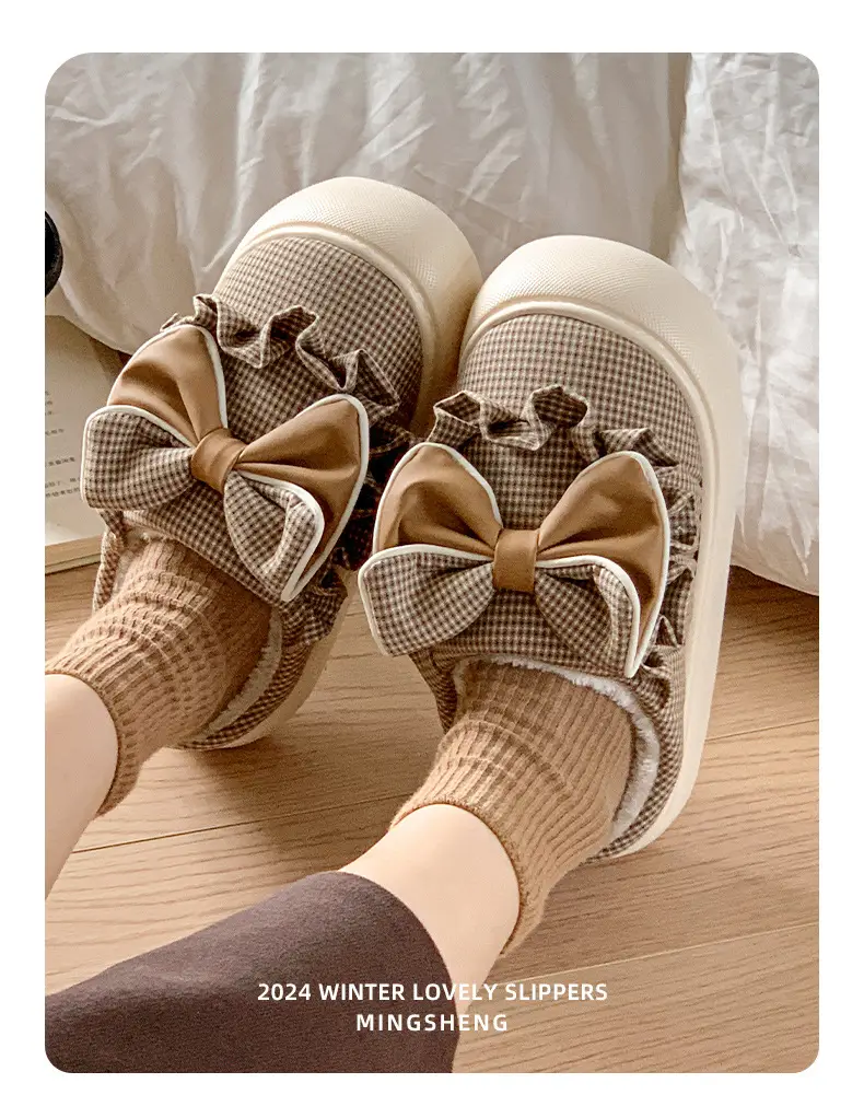 2025 New Winter Cotton Slippers for Women, Mesh Girls' Sweet Bow Fleece-Lined Warm Thick-Soled Shoes for Home and Outdoor Wear — feature 6