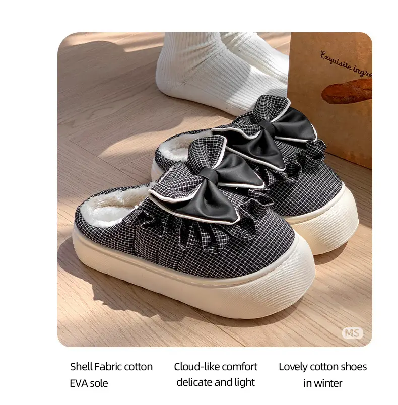 2025 New Winter Cotton Slippers for Women, Mesh Girls' Sweet Bow Fleece-Lined Warm Thick-Soled Shoes for Home and Outdoor Wear — feature 9