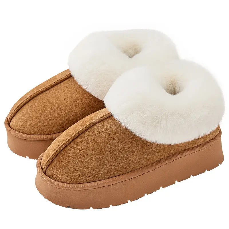 Winter Thick-Soled Cotton Slippers for Women, Fashionable and Versatile, Fleece-Lined, Thickeneded, Warm and Non-Shedding Snow Cotton Shoes