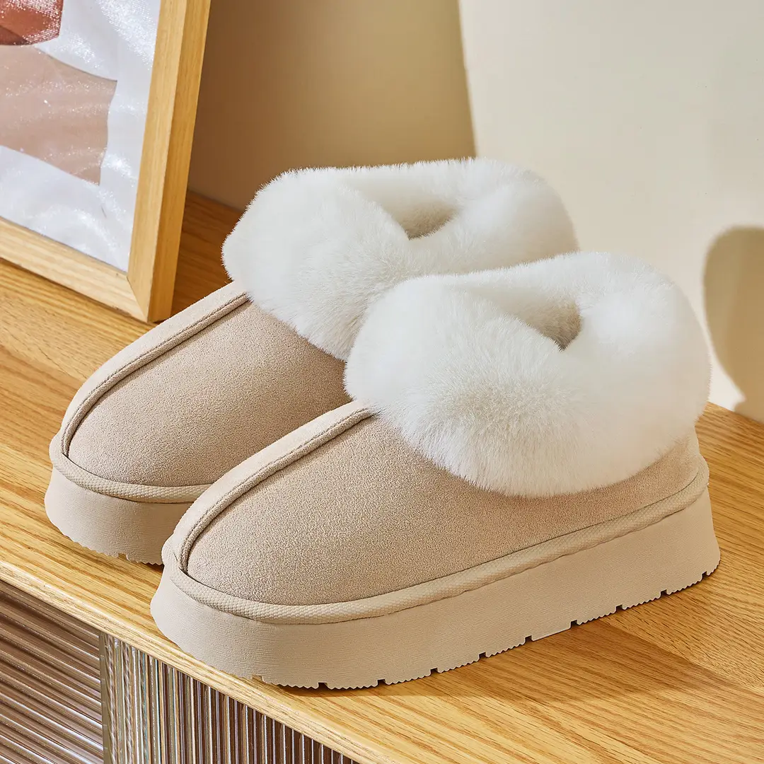 Winter Thick-Soled Cotton Slippers for Women, Fashionable and Versatile, Fleece-Lined, Thickeneded, Warm and Non-Shedding Snow Cotton Shoes