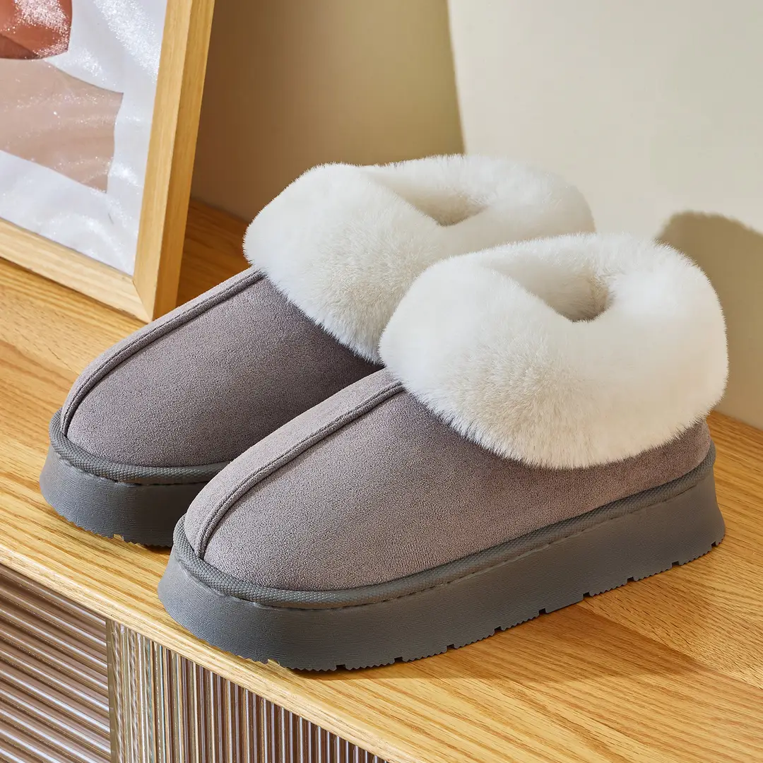 Winter Thick-Soled Cotton Slippers for Women, Fashionable and Versatile, Fleece-Lined, Thickeneded, Warm and Non-Shedding Snow Cotton Shoes