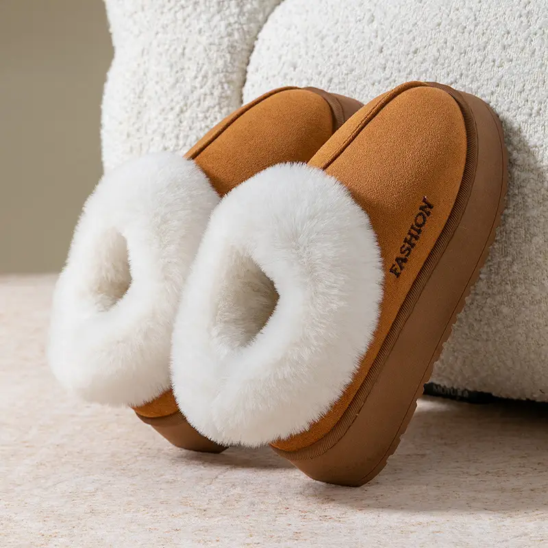 Winter Thick-Soled Cotton Slippers for Women, Fashionable and Versatile, Fleece-Lined, Thickeneded, Warm and Non-Shedding Snow Cotton Shoes