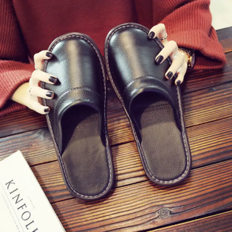 Leather Slippers for Men in Winter for Home Wooden Floor Cotton Indoor Home Deodorant Anti-Slip Women's Winter Home - Image 15