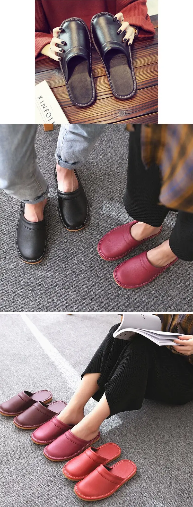 Leather Slippers for Men in Winter for Home Wooden Floor Cotton Indoor Home Deodorant Anti-Slip Women's Winter Home — feature 1