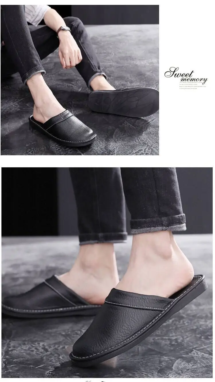 Leather Slippers for Men in Winter for Home Wooden Floor Cotton Indoor Home Deodorant Anti-Slip Women's Winter Home — feature 11