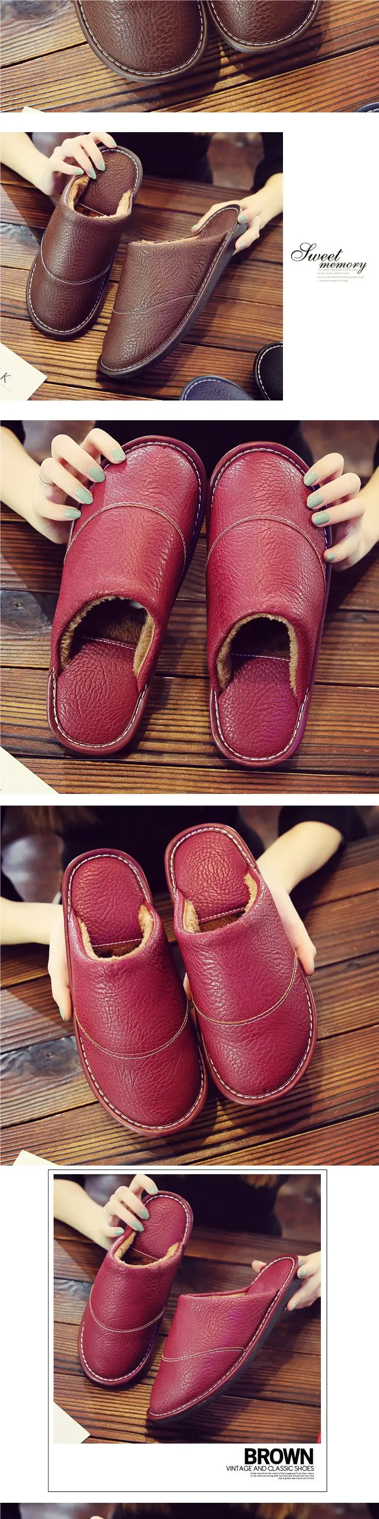 Leather Slippers for Men in Winter for Home Wooden Floor Cotton Indoor Home Deodorant Anti-Slip Women's Winter Home — feature 9