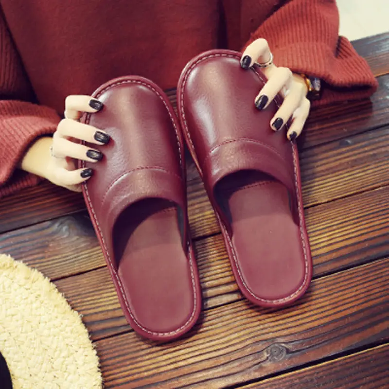 Leather Slippers for Men in Winter for Home Wooden Floor Cotton Indoor Home Deodorant Anti-Slip Women's Winter Home - Image 10
