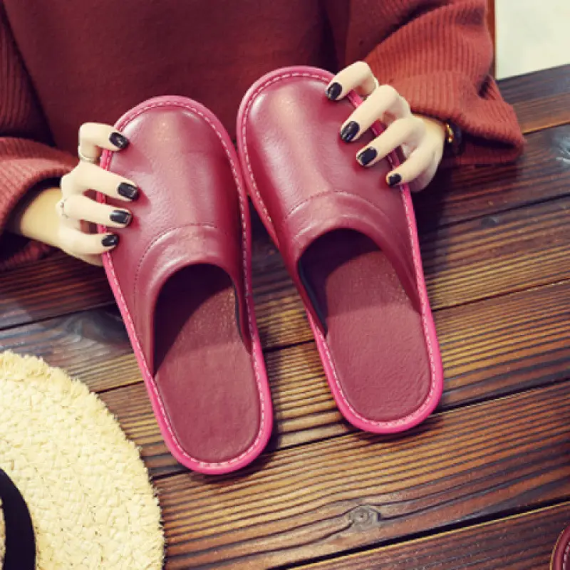 Leather Slippers for Men in Winter for Home Wooden Floor Cotton Indoor Home Deodorant Anti-Slip Women's Winter Home - Image 11