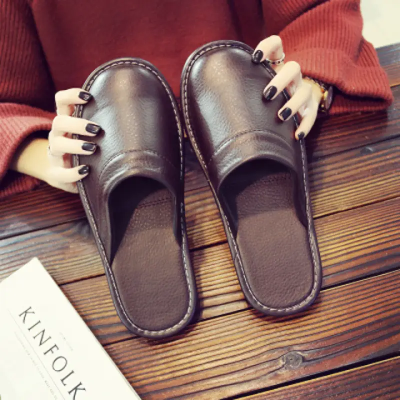 Leather Slippers for Men in Winter for Home Wooden Floor Cotton Indoor Home Deodorant Anti-Slip Women's Winter Home - Image 8