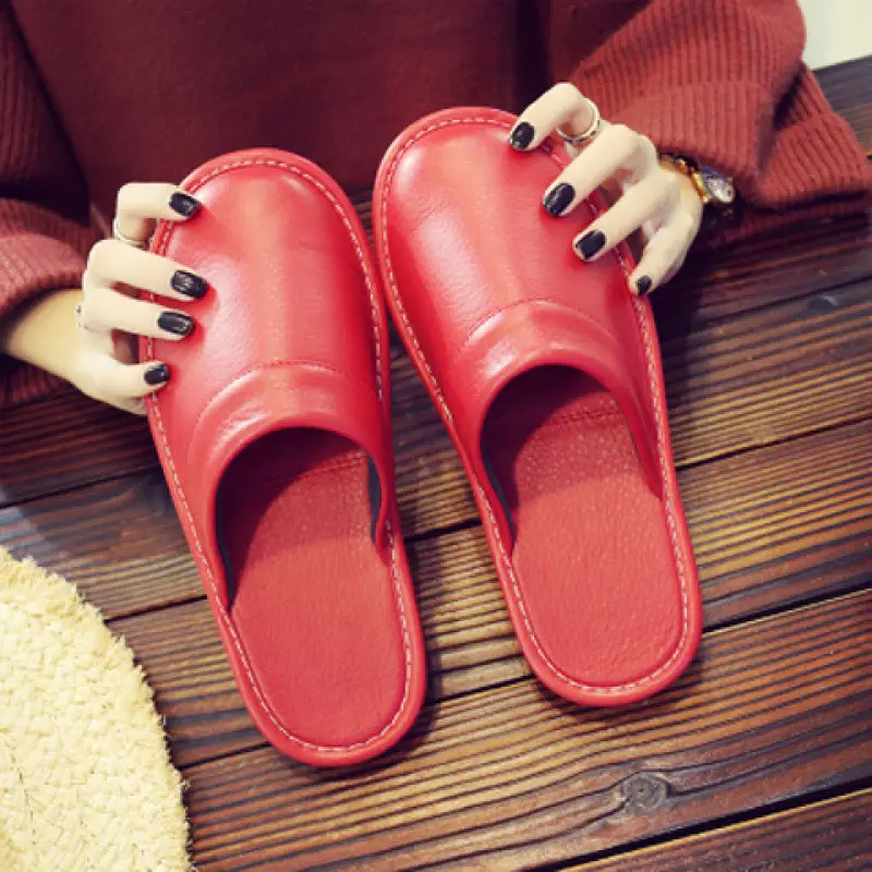Leather Slippers for Men in Winter for Home Wooden Floor Cotton Indoor Home Deodorant Anti-Slip Women's Winter Home - Image 9