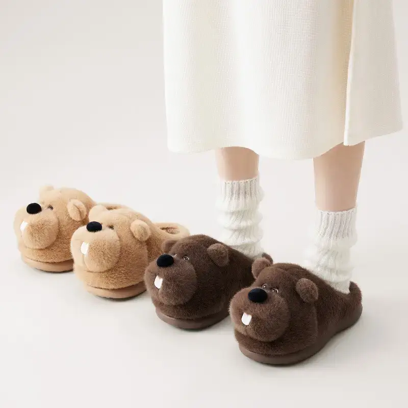 Brown Bear Design Women Winter Fleece Slippers
