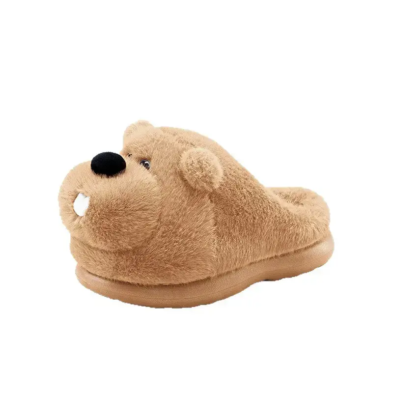 Brown Bear Design Women Winter Fleece Slippers