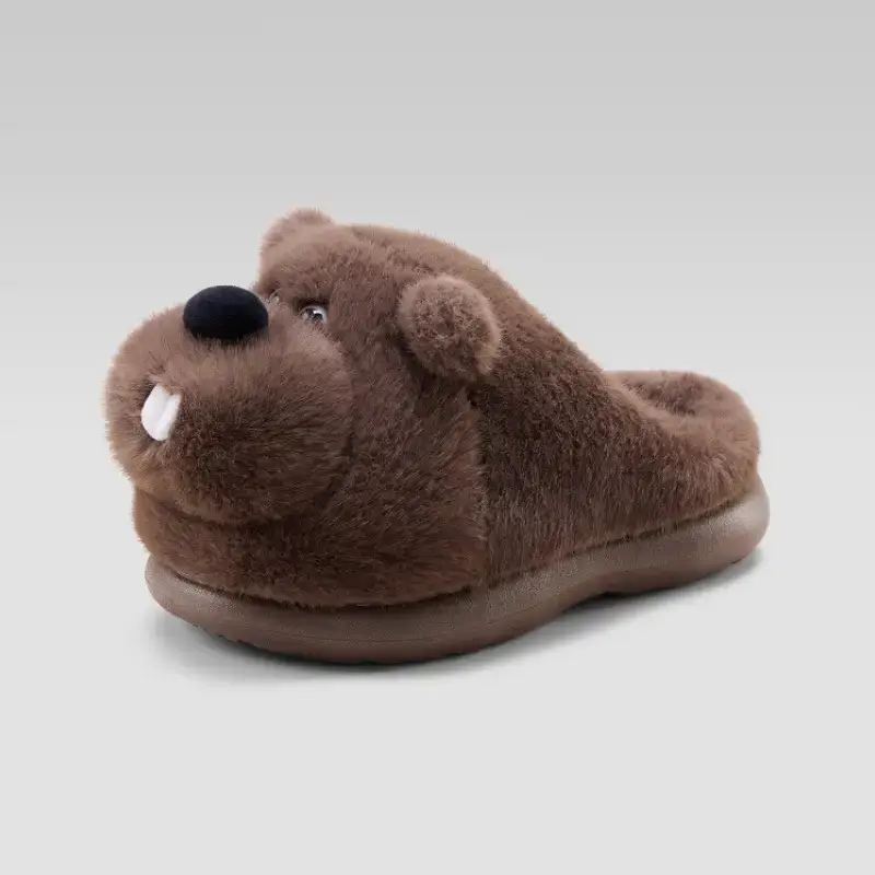 Brown Bear Design Women Winter Fleece Slippers