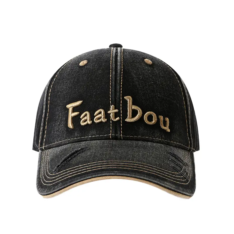 Korean Style Embroidered Washed Cap Distressed Duckbill - Image 10