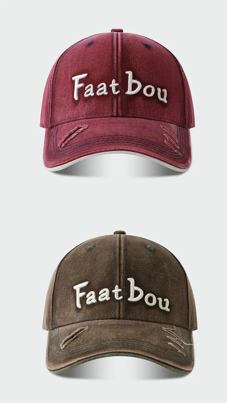Korean Style Embroidered Washed Cap Distressed Duckbill — feature 10