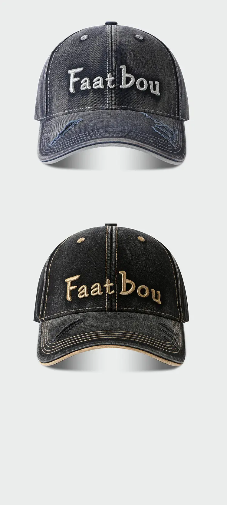 Korean Style Embroidered Washed Cap Distressed Duckbill — feature 12