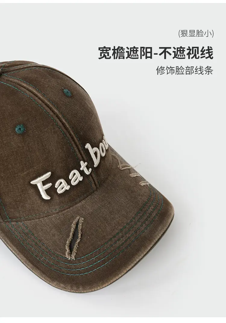 Korean Style Embroidered Washed Cap Distressed Duckbill — feature 7