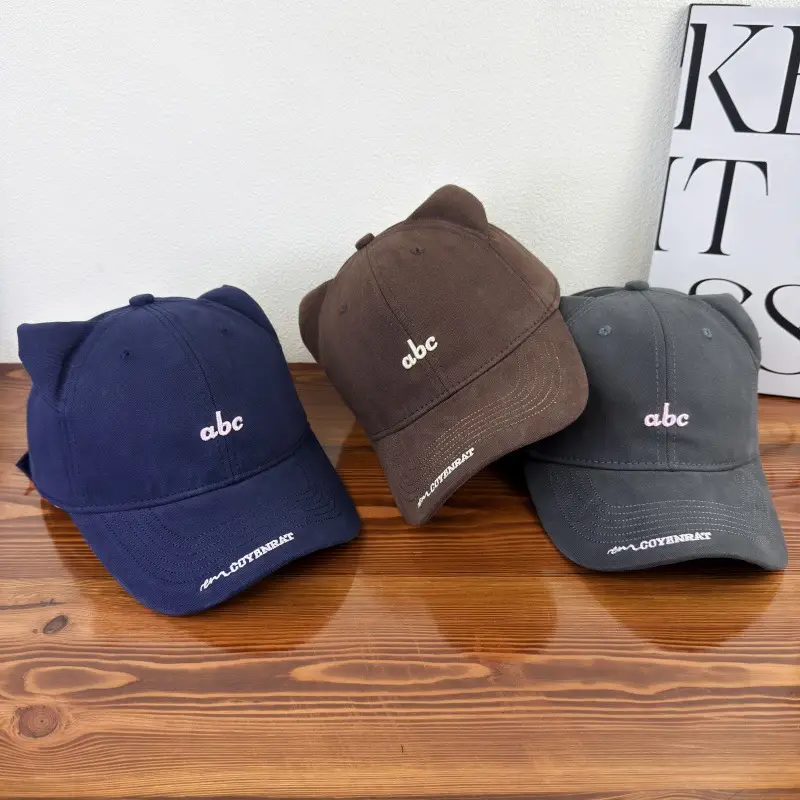 Japanese Cat Ear Cap Women White Black Embroidery