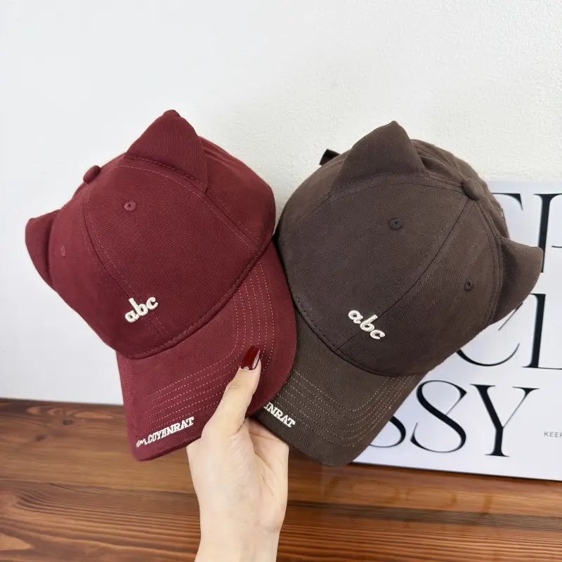 Japanese Cat Ear Cap Women White Black Embroidery