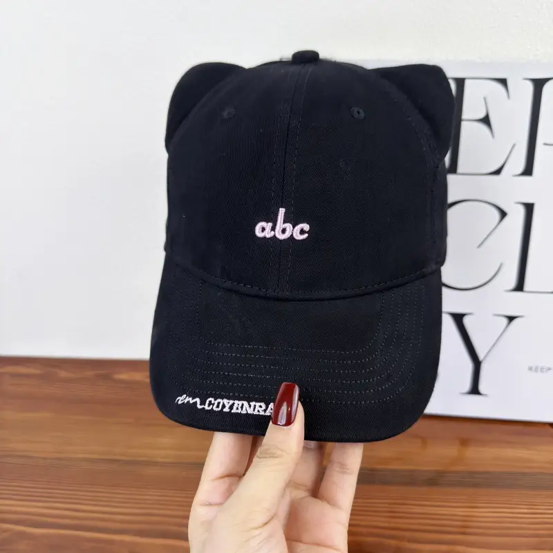 Japanese Cat Ear Cap Women White Black Embroidery — feature 10