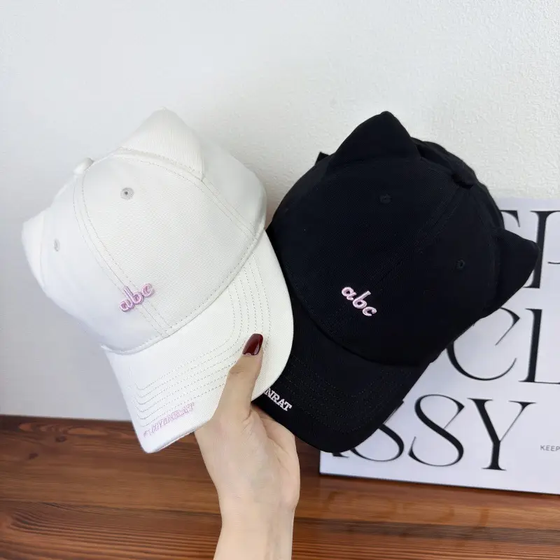 Japanese Cat Ear Cap Women White Black Embroidery — feature 5