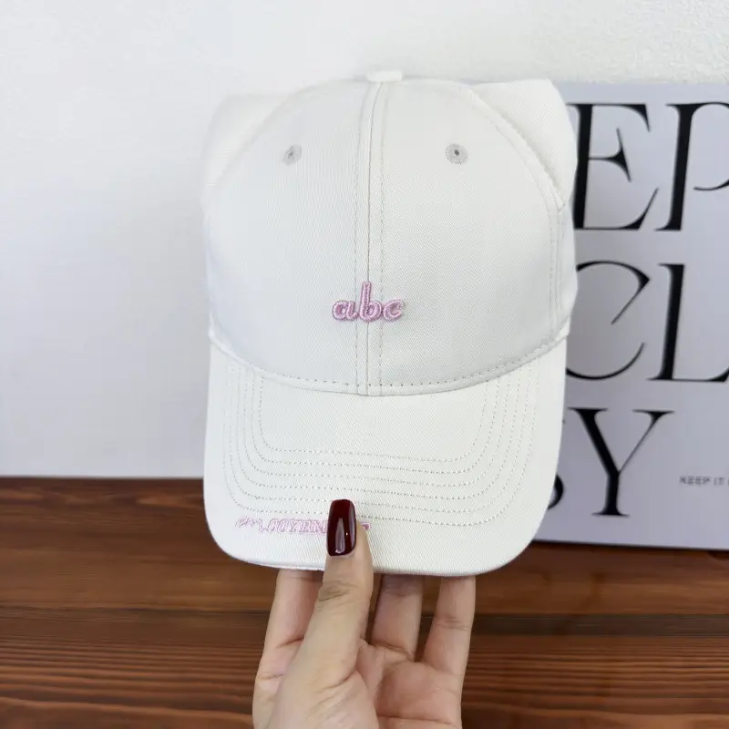 Japanese Cat Ear Cap Women White Black Embroidery