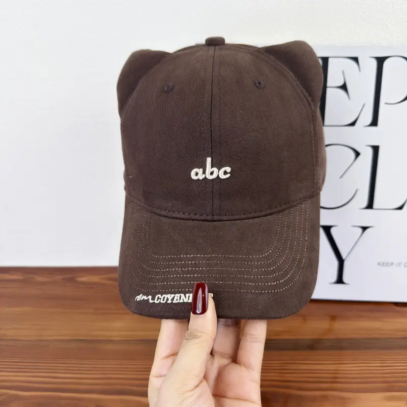 Japanese Cat Ear Cap Women White Black Embroidery